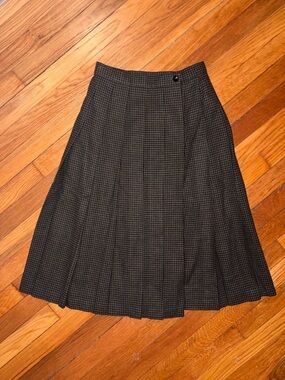 Christian Dior Vintage 100% Wool Houndstooth Pleated Midi Wr